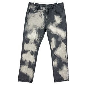 Young & Reckless Men's Bleached Black Denim Jeans Size 36 (38x31.5) No stretch